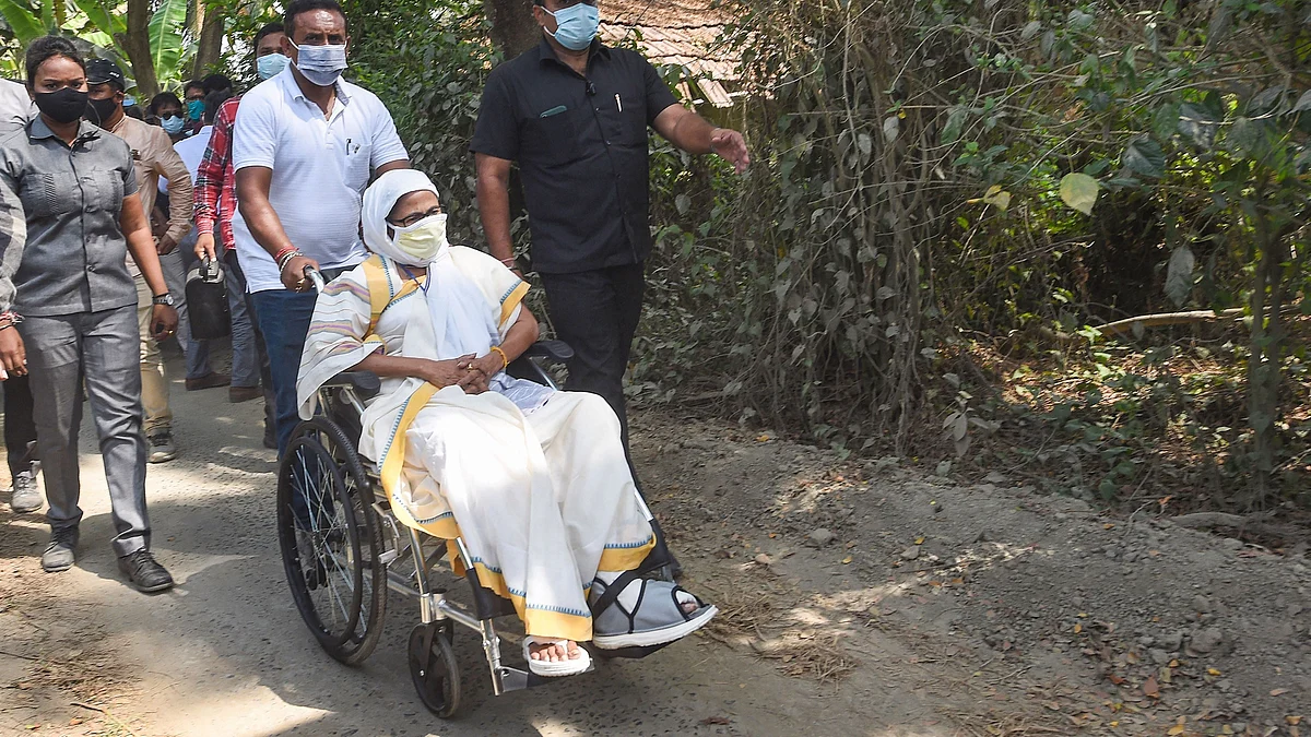 Nandigram: West Bengal Chief Minister Mamata Banerjee arrives at a polling station during the second phase of West Bengal Assembly Polls, at Boyal in Nandigram, Thursday, April 1, 2021.