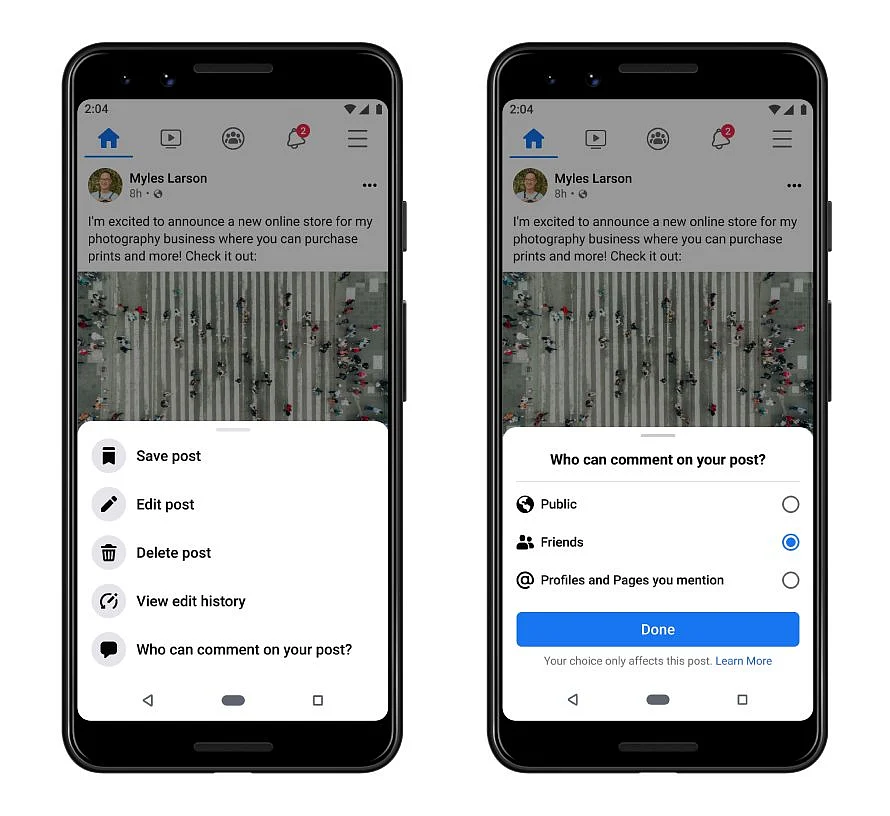 Limiting comments on Facebook.