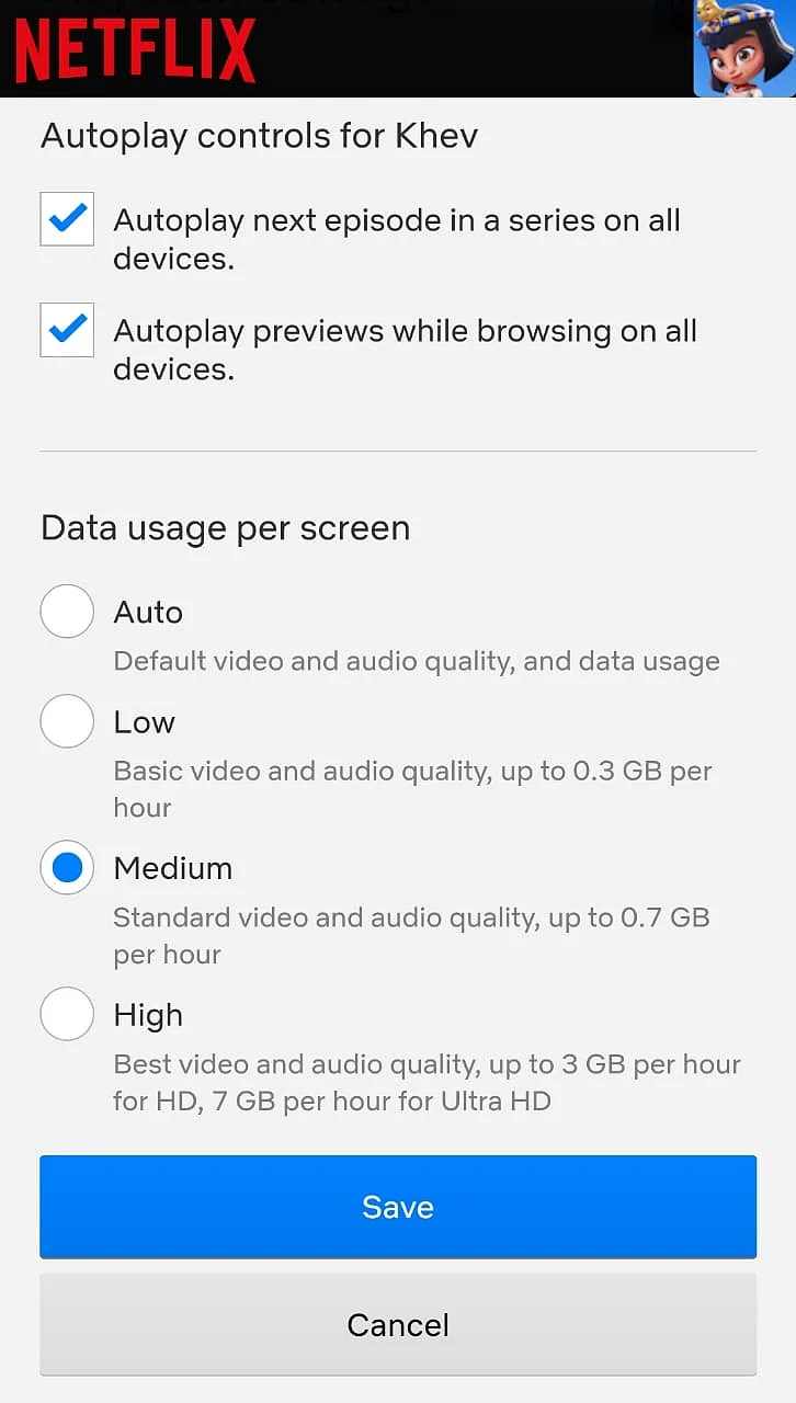 Users can choose between several playback options on Netflix settings.