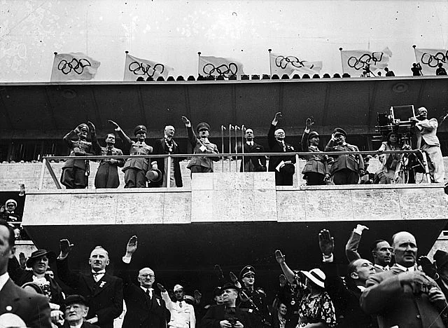 Adolf Hitler with his entourage at the 1936 Berlin Olympics