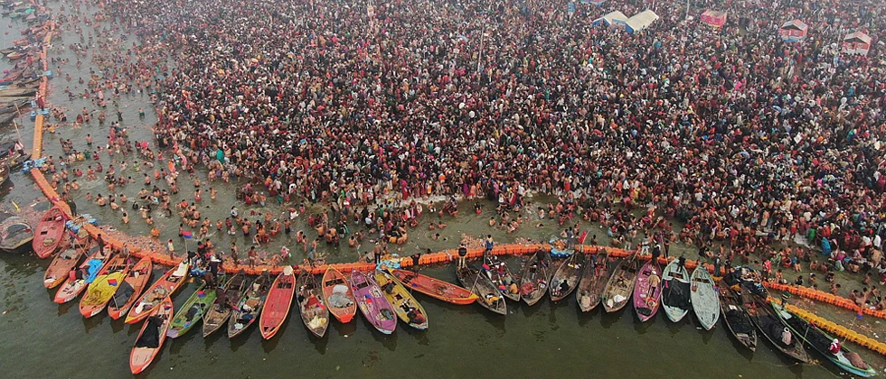 Devotees flock the banks of Ganga on the occasion of Kumbh Mela.
