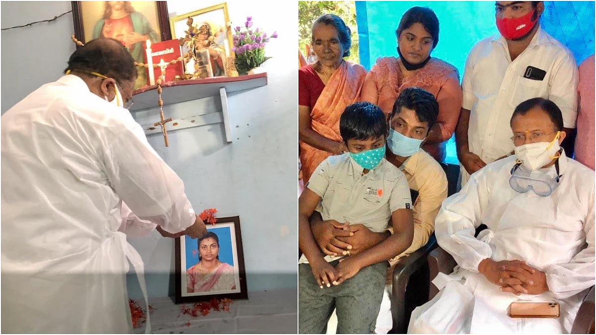 സൗമ്യയുടെ വീട്ടിലെത്തി വി മുരളീധരൻ; കുടുംബത്തിനുള്ള നഷ്ടപരിഹാരത്തെ കുറിച്ച് മുഖ്യമന്ത്രി നിലപാട് വ്യക്തമാക്കണമെന്ന് സഹമന്ത്രി