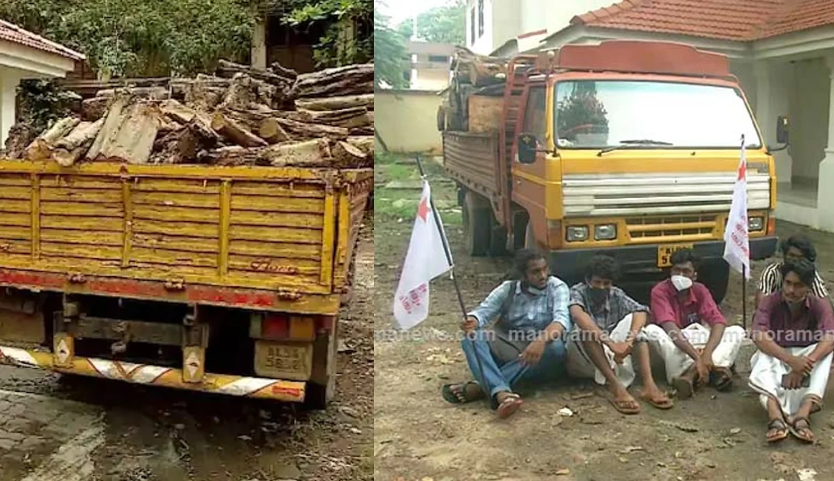 മഹാരാജാസ് കോളേജില് മുറിച്ചിട്ട മരം കടത്താന് ശ്രമിച്ചു, തടഞ്ഞ് എസ്.എഫ്.ഐ