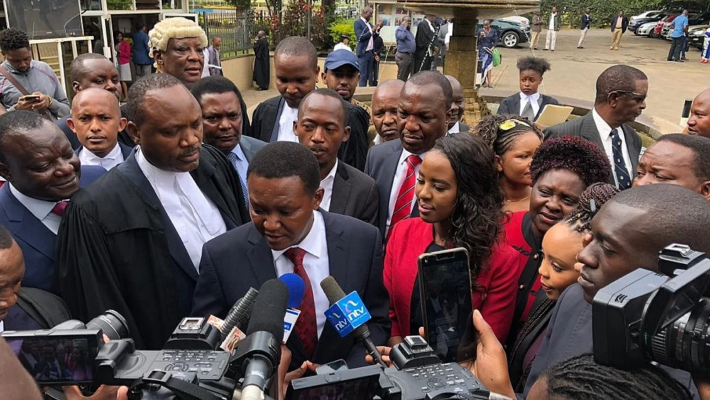 Lawyer Nyamu with his Client Machakos Governor Alfred Mutua after winning his Election Petition at Supreme Court of Kenya