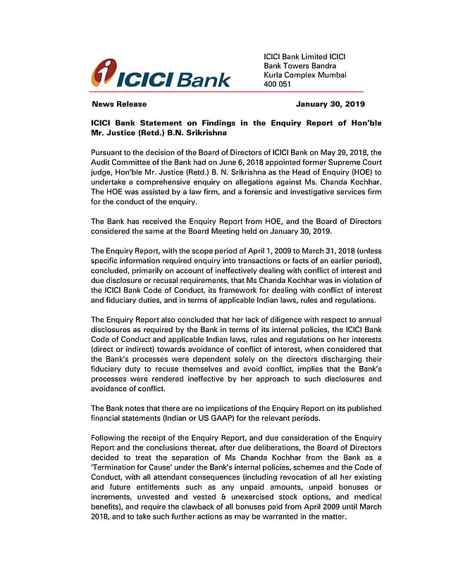 Disappointed Hurt Shocked Chanda Kochhar On Icici Probe Report