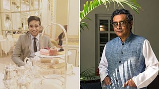 (R) BJP MP Swapan Dasgupta. (L) Soumya Srijan Dasgupta, son of Swapan Dasgupta.
