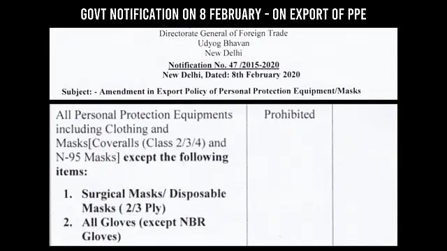 The order on 8 February relaxing export restrictions on surgical masks/disposable masks and all gloves except nitrile butadiene rubber (NBR) gloves.