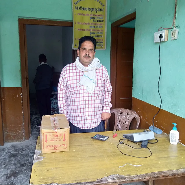 This is Arun Kumar, whose wife is sarpanch of the village, but who speaks and calls himself the sarpanch. Kumar has said he will help Dilshad’s mother to get his death certificate.