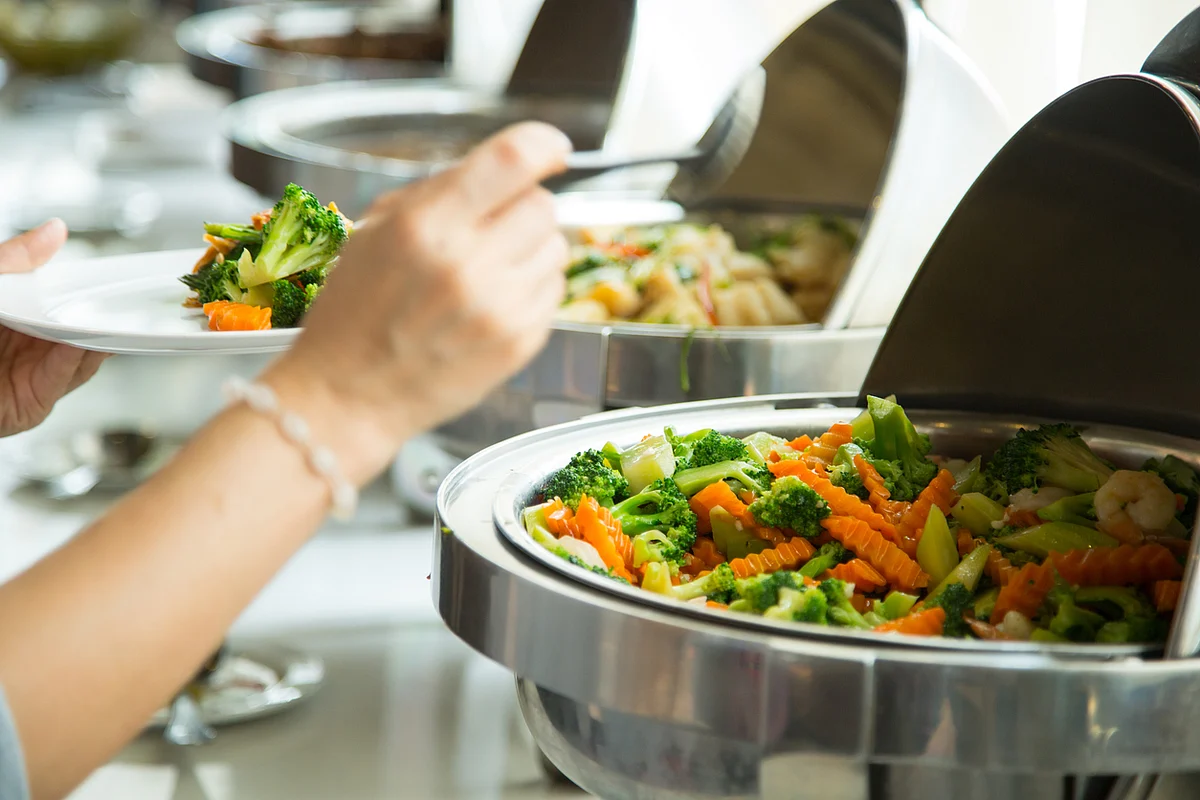 An array of colorful salads is always the first thing you see when you enter the cafeteria.