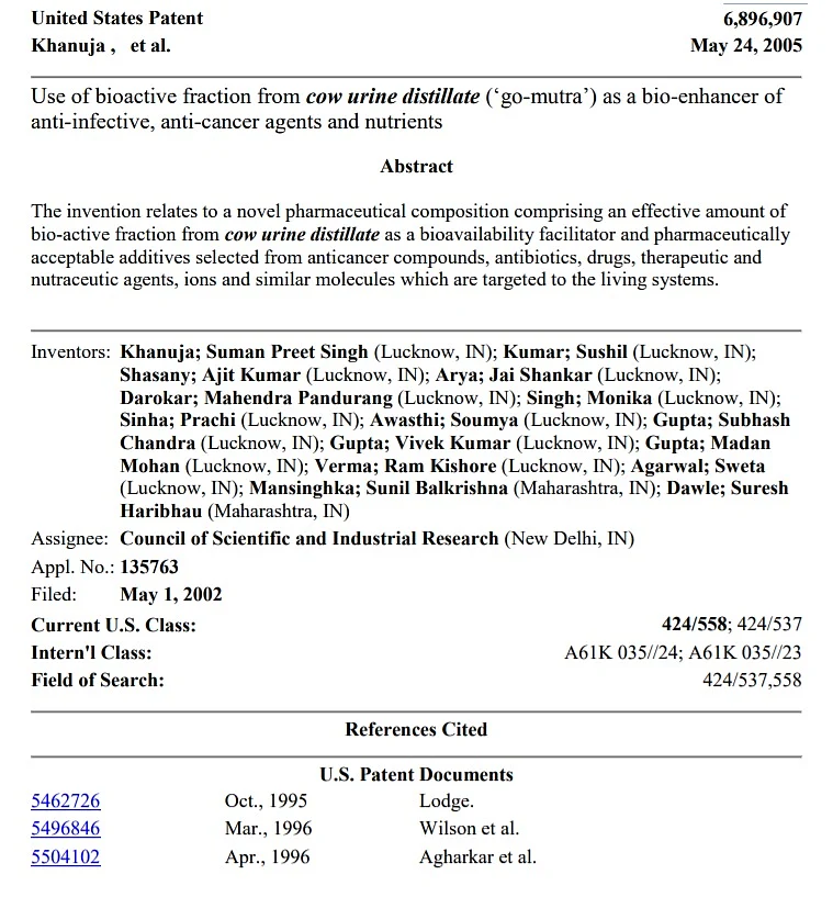 FIT WebQoof: US Patents For Medicines Containing Cow Urine