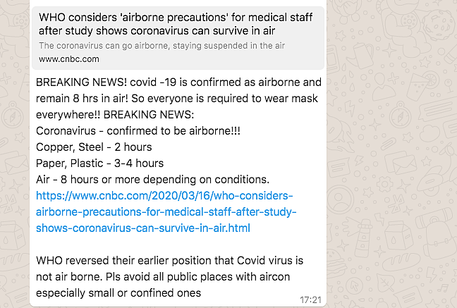 FIT WebQoof: Does Coronavirus Remain in the Air for 8 Hours?