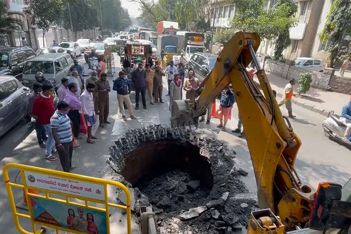 Huge sinkhole forms in Bengaluru's JC Road, traffic thrown out of gear