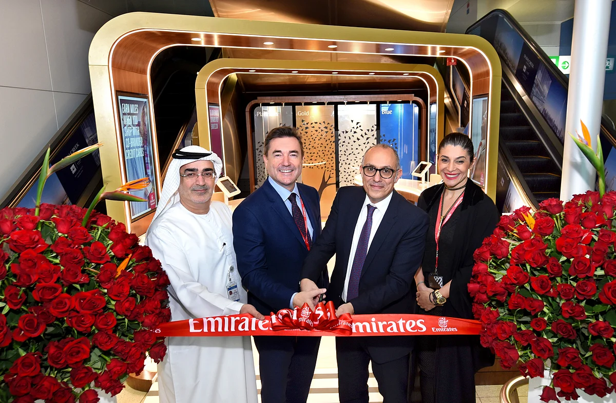 Emirates Skywards celebrates the opening of its new Emirates Skywards Centre in Terminal 3 at Dubai International Airport (DXB) (From L to R) Sami Aqil Abdullah, Emirates Divisional Vice President, Business Support & Passenger Services Development; Nick Moore, Emirates Senior Vice President, Passenger Services; Dr Nejib Ben Khedher, Senior Vice President, Emirates Skywards; Dina Al Herais, Vice President, Member Experiences, Emirates Skywards.
