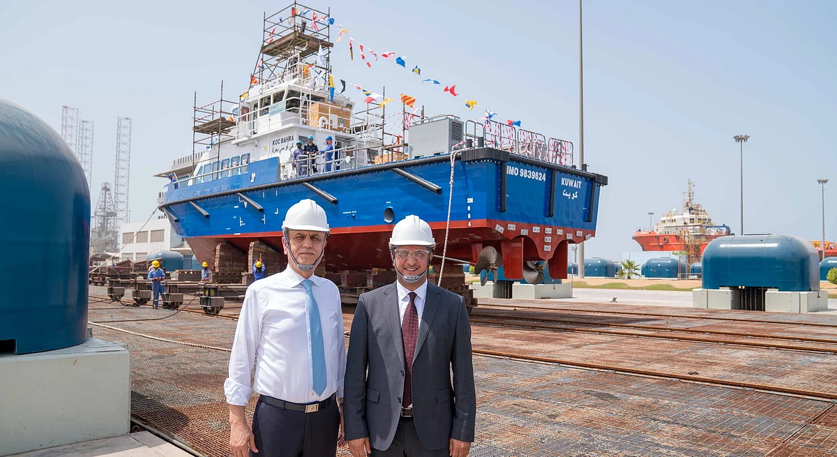 Jamal Abki, General Manager of Grandweld Shipyards with Sami Al-Sawagh, Marine Operations Manager at KOC.