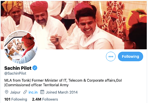 sachin pilot changes his twitter profile