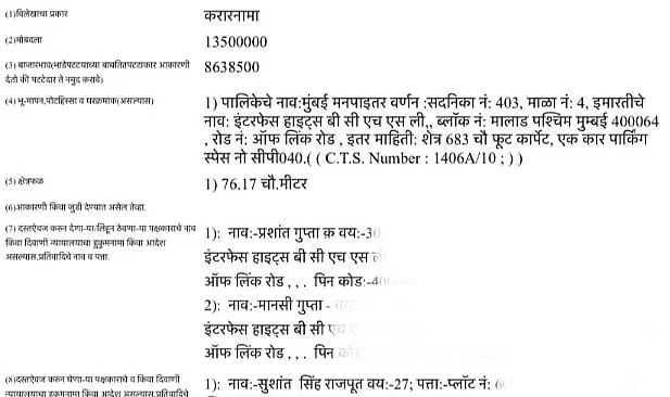 Sushant Singh Rajput’s flat Sale Agreement in Malad