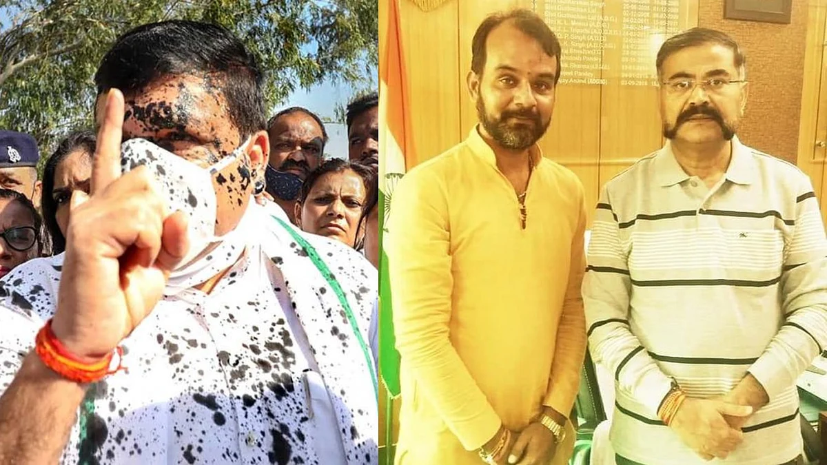 उप्र में दलित बच्ची के हत्याकांड और कथित रेप पर पीड़ित परिवार से मिलने आये आप नेता संजय सिंह पर फेंकी गई स्याही