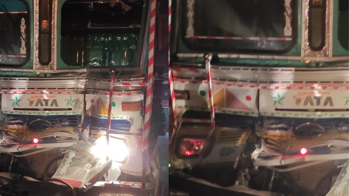 महोबा के हमीरपुर चुंगी इलाके में हुई भीषण ट्रक दुर्घटना, मौके से चालक और क्लीनर फरार