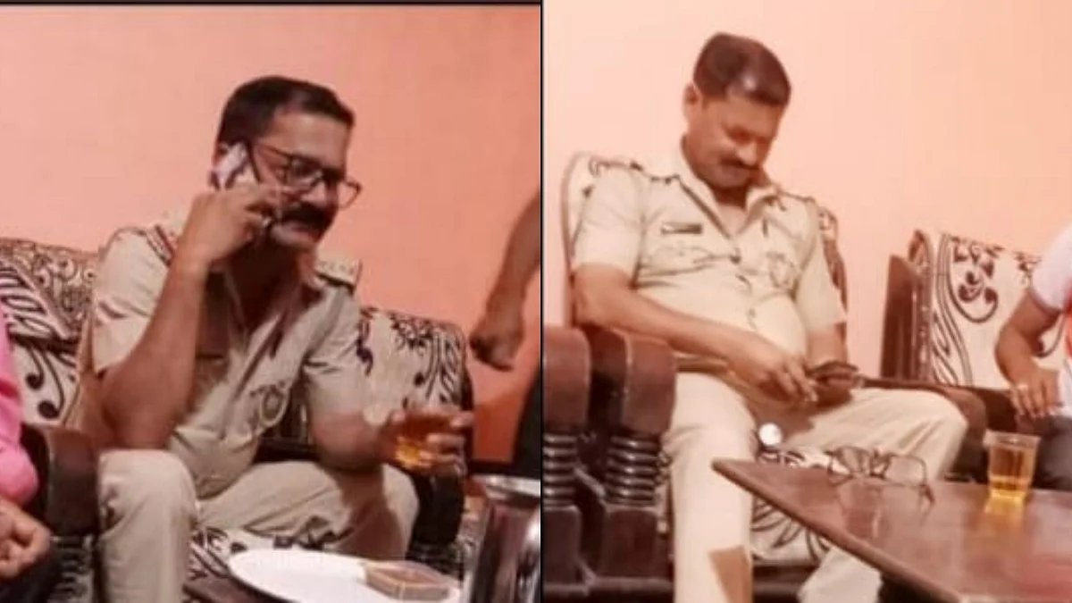बदायूं: ऑन ड्यूटी दारोगा 'शराब' के साथ नजर आए, लाइन हाजिर हुए तो बोले- एप्पल जूस पी रहे थे
