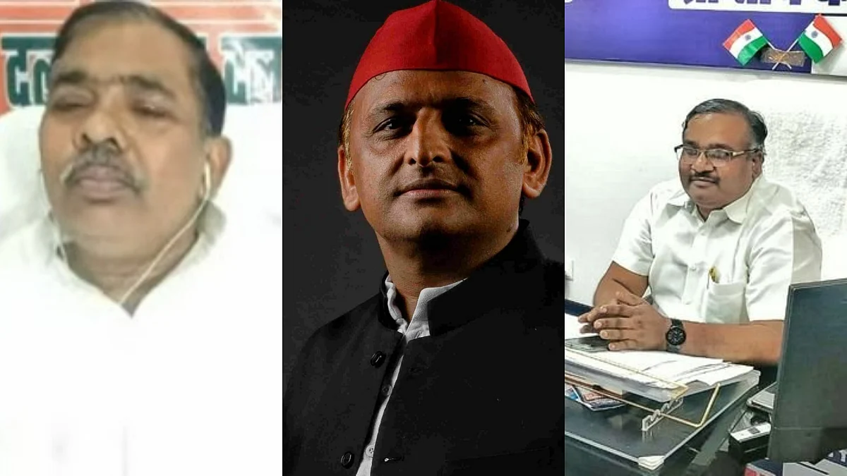 केशव देव मौर्य, अखिलेश यादव और संजय चौहान. (लेफ्ट से राइट)