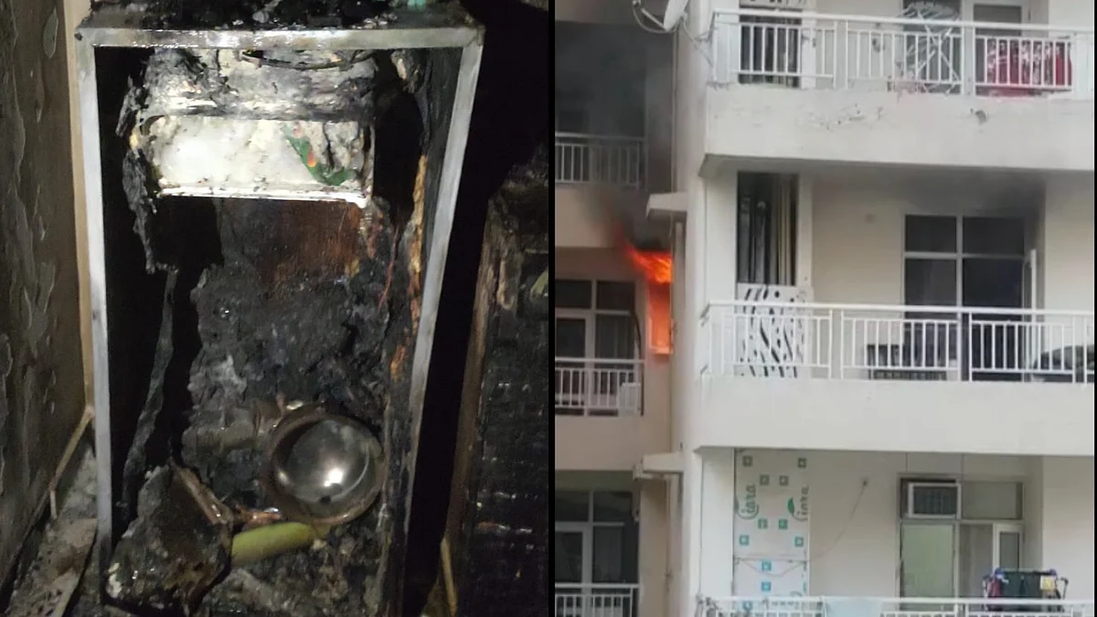 ग्रेटर नोएडा: फ्लैट में रेफ्रिजरेटर का कंप्रेसर फटने से लगी भीषण आग, मचा हड़कंप