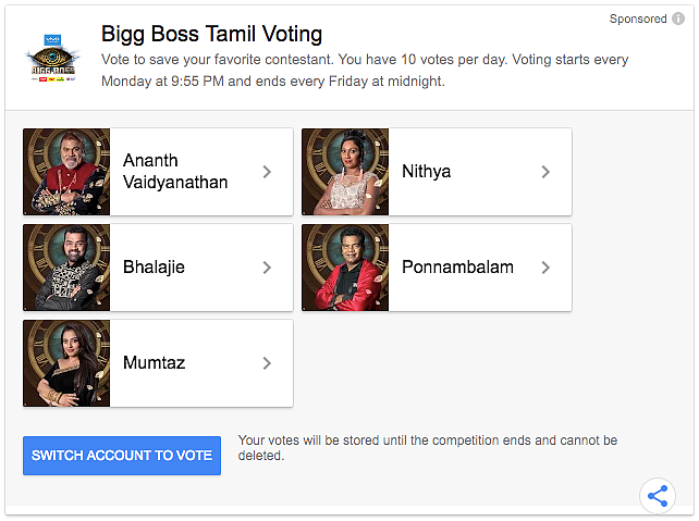 Bigg Boss Tamil 2 Vote Contestants List, Elimination Details, Weekly & Daily Updates
