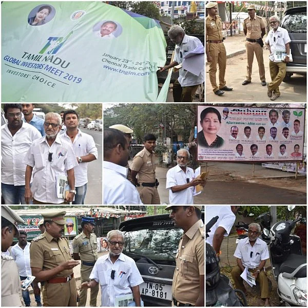 கோவை அதிமுக அலுவலகத்தில் பேனர்களை அகற்ற வலியுறுத்திய டிராஃபிக் ராமசாமி; 2 மணிநேரமாகத் தவித்த போலீஸ்