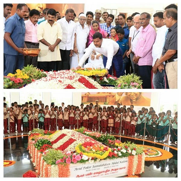 அப்துல்கலாம் நினைவிடத்தில் கேக் வெட்டி அஞ்சலி செலுத்திய மாணவ - மாணவிகள்!