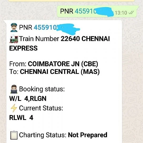 ஆப் தேவையில்லை! PNR ஸ்டேட்டஸை வாட்ஸ்அப்பிலும் பார்க்கலாம்!