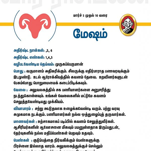 இந்த வார ராசிபலன் : மார்ச் 5 முதல் 10 வரை