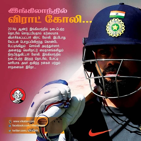 894 ரன்கள்... 2 சதம்... 9 கேட்ச்... இது இங்கிலாந்தில் கோலியின் 2.0 வெர்ஷன்! #VikatanPhotoCards