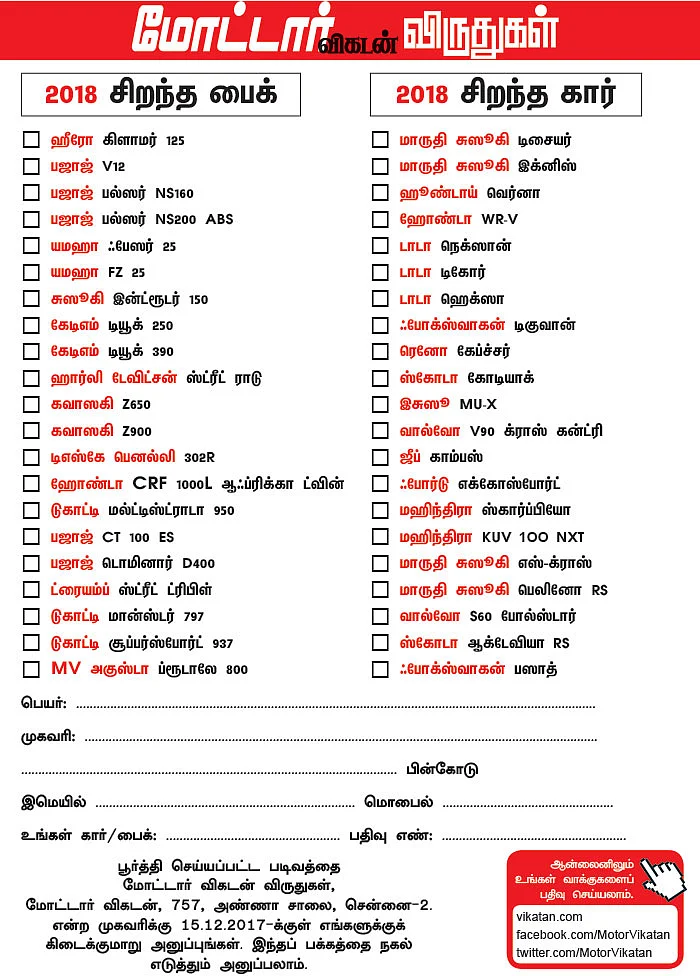 மோட்டார் விகடன் விருதுகள் - 2018
