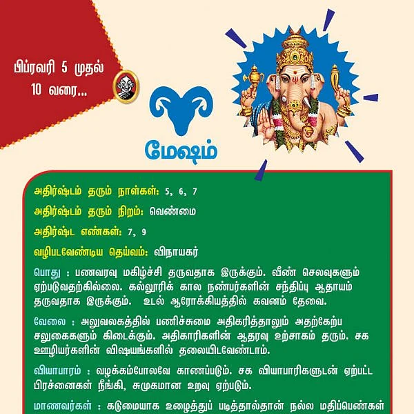 இந்த வார ராசிபலன்கள் ( பிப்ரவரி 5 முதல் 10 வரை)