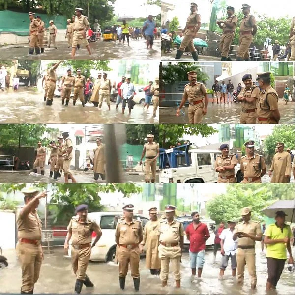 களத்தில் இறங்கி மழை நீரை அகற்றும் பணியை ஆய்வு செய்தார் போலீஸ் கமிஷனர் விஸ்வநாதன்!
