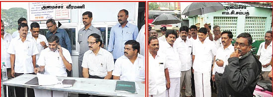 பஸ் ஸ்டாண்டுக்குள் பாய்ந்த மந்திரிகள்!