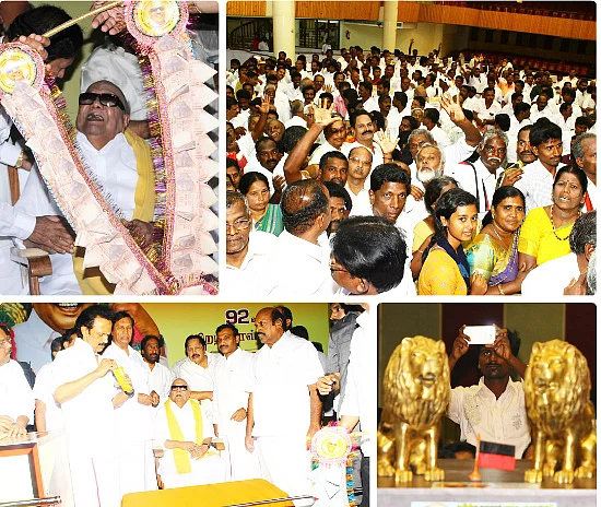 கருணாநிதி 92 ஆவது பிறந்தநாள்: தொண்டர்களிடம் வாழ்த்துப் பெற்றார்!