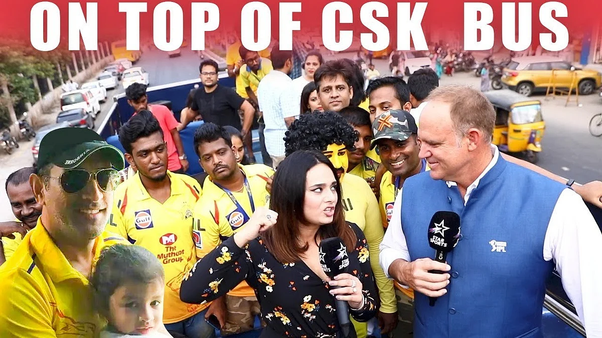 Tour On top of CSK Bus with Mayanti Langer & Mathew Haydan | Dhoni