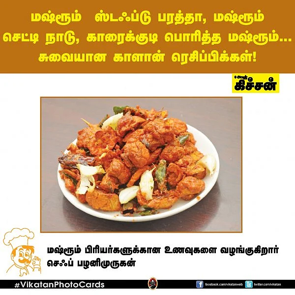 மஷ்ரூம் ஸ்டஃப்டு பரத்தா, மஷ்ரூம் செட்டி நாடு, காரைக்குடி பொரித்த மஷ்ரூம்... சுவையான காளான் ரெசிப்பிக்கள்! #VikatanPhotoCards