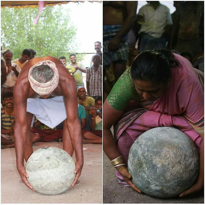 `நீங்கதான் தூக்கணுமா; நாங்களும் தூக்குவோம்!'- இளவட்டக்கல்லை தூக்க களமிறங்கிய கிராமத்துப் பெண்கள்