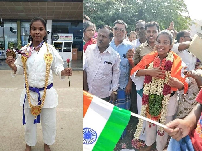 மலேசிய கராத்தே போட்டியில் தங்கம்! - சாதித்த மூட்டை தூக்கும் தொழிலாளியின் மகள்