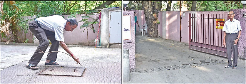இரும்புத் தகடால் மூடப்பட்ட கிணறு..., நுழைவுவாயிலில் மழைநீர் சேகரிக்கும் அமைப்பு...
