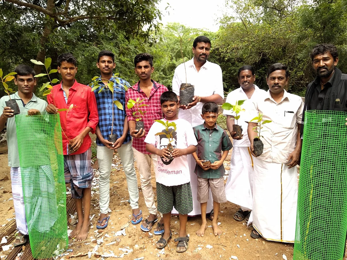 நிழற்குடைக்கு இயல்வாகை, கோயில்களுக்கு செண்பகம்... மரங்களால் ஊரை மாற்றிய `கிரீன் நீடா' இளைஞர்கள்!