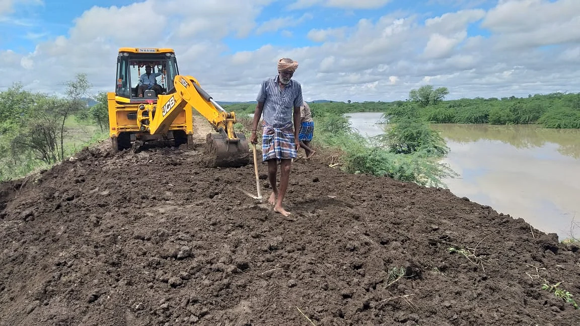 கண்மாய் கரை பலப்படுத்தும் பணி