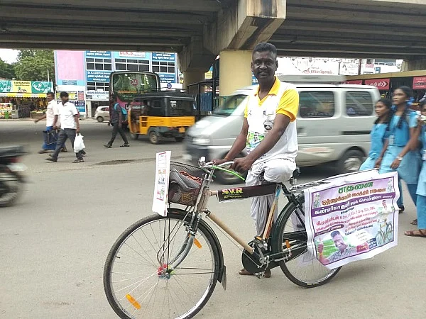 `இயற்கை விவசாயத்தை வலியுறுத்தி 1,000 கி.மீ சைக்கிள் பயணம்!' - மாற்றுத் திறனாளியின் சாதனை முயற்சி