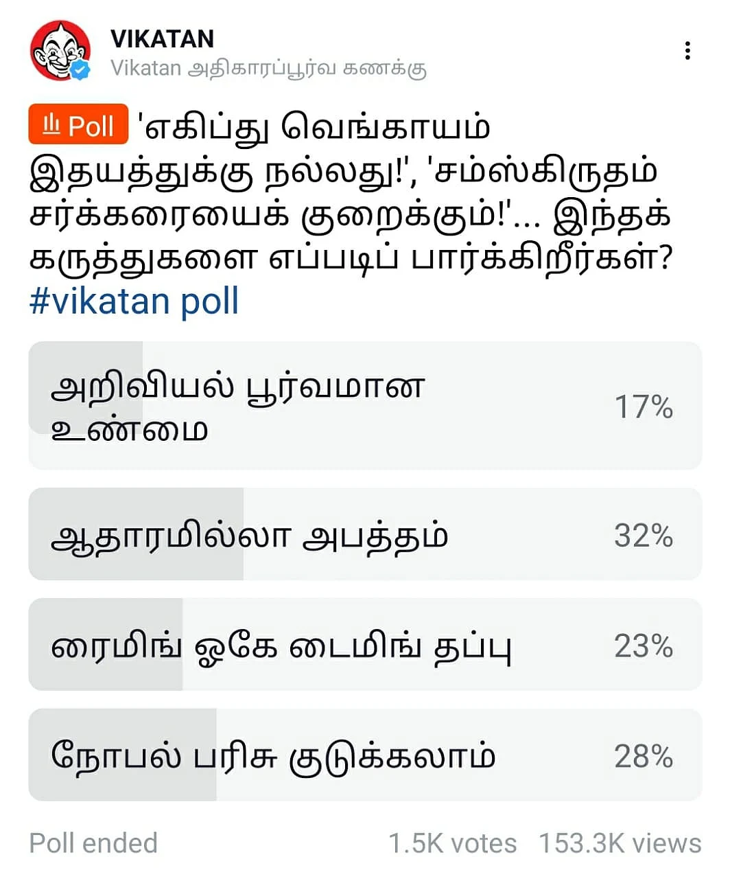 Onion & Sanskrit #VikatanPollResults