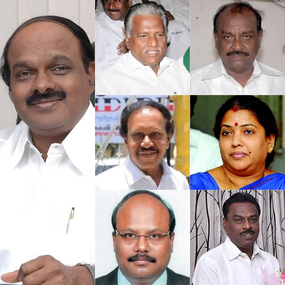 (கடிகார சுற்றில்)
ஏ.சி.சண்முகம், கே.பி.முனுசாமி, நத்தம் விஸ்வநாதன், கோகுல இந்திரா, அரவிந்த் பாண்டியன், செளந்தரராஜன்