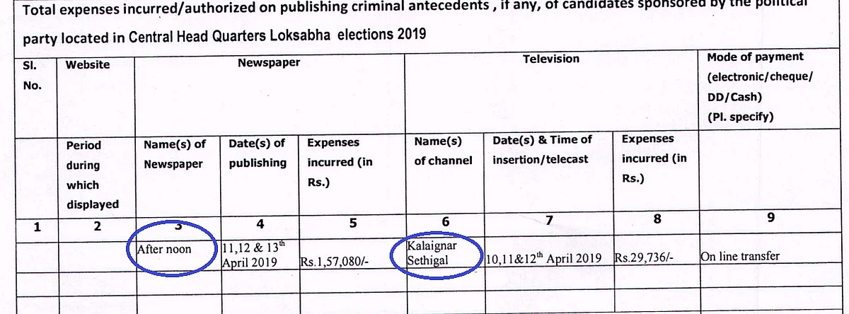 கலைஞர் செய்திகள், பிற்பகல் நாளிதலுக்கு அளிக்கப்பட்ட விளம்பரம் தொடர்பான ஆவணம்