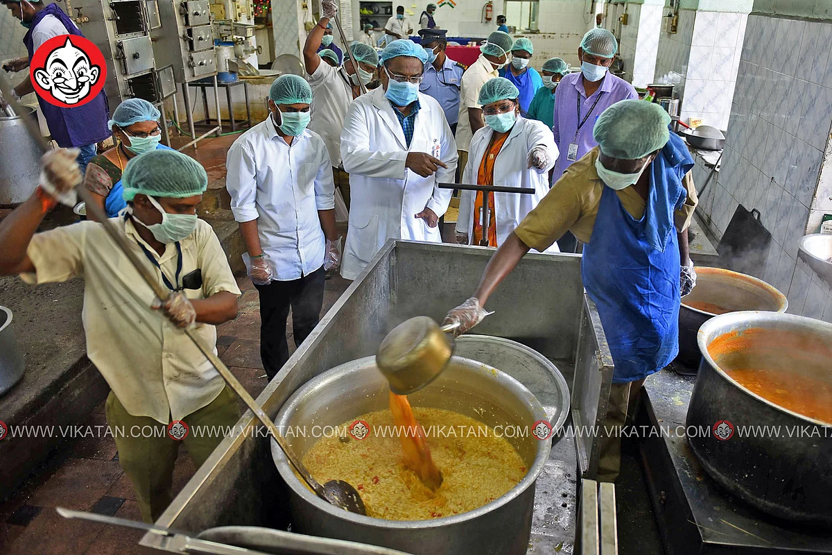 கொரோனா தொற்றுள்ளவர்களுக்காக சென்னை ராஜீவ் காந்தி அரசு மருத்துவமனையில் சமைக்கப்படும் உணவு