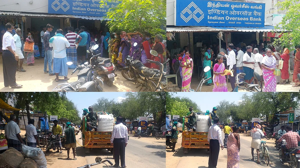 வங்கி முன்பு திரண்ட மக்கள்