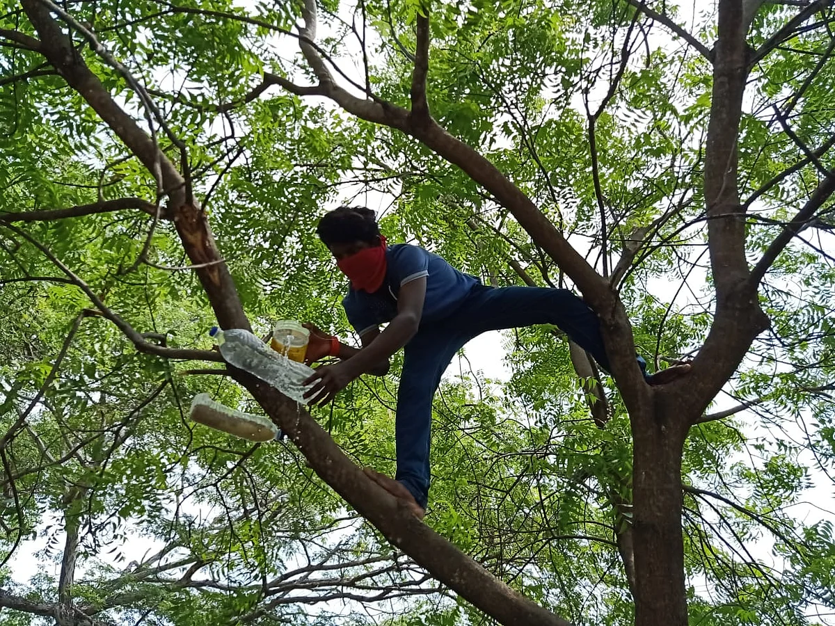தொங்கவிடப்பட்டுள்ள தண்ணீர் பாட்டில்